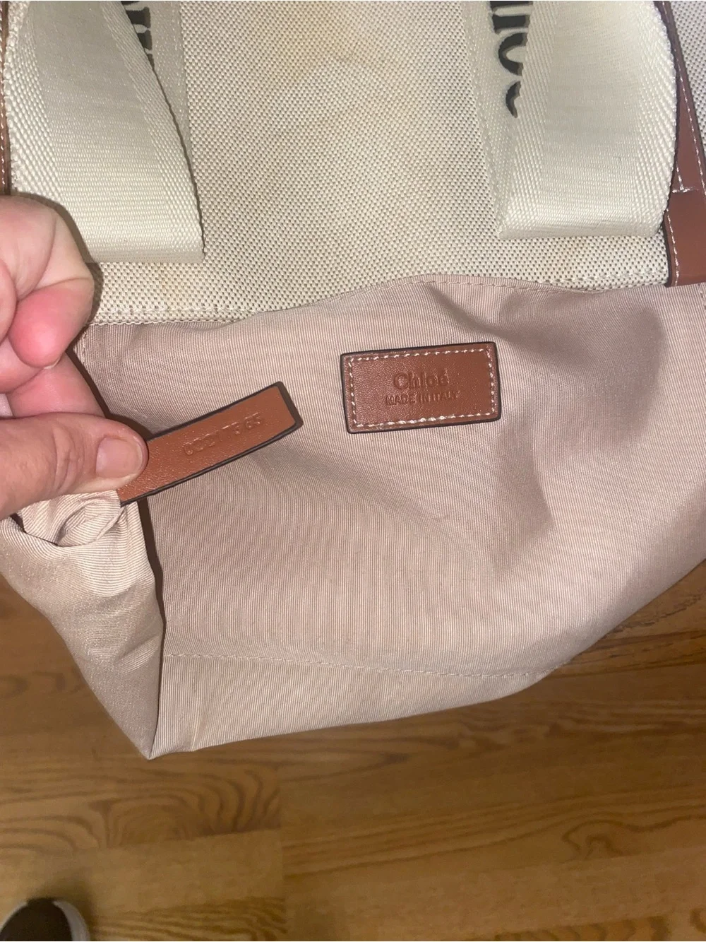 Beige & Brown Canvas Tote Bag
